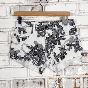 L’AGENCE Audrey Savannah Print Black & White Mid Rise Raw Hem Jean Short 25